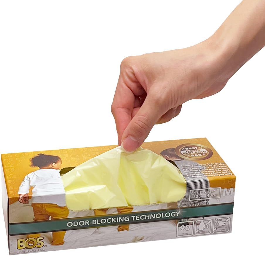 BOS, Odor-Sealing Dirty Diaper Trash Bags - Scent & Smell Free (Color: Cream Yellow) (Pack of 2) (Medium)