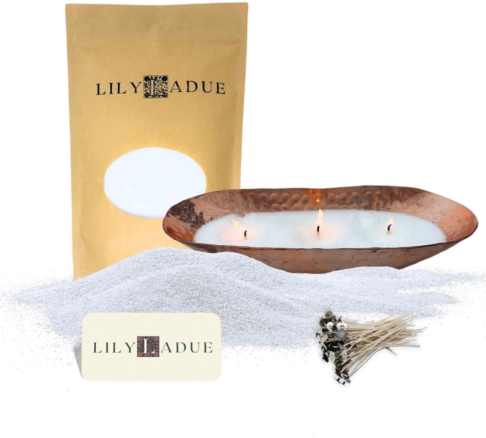 LILY LADUE Sand Candle Kit - 1Lb/16Oz Pearled Candles Sand and Wicks (24) with Copper Holder, Unscented Aroma Beads, Reusable Pearled Candle Wax for DIY Home Kit, Powder Beads Refill Available