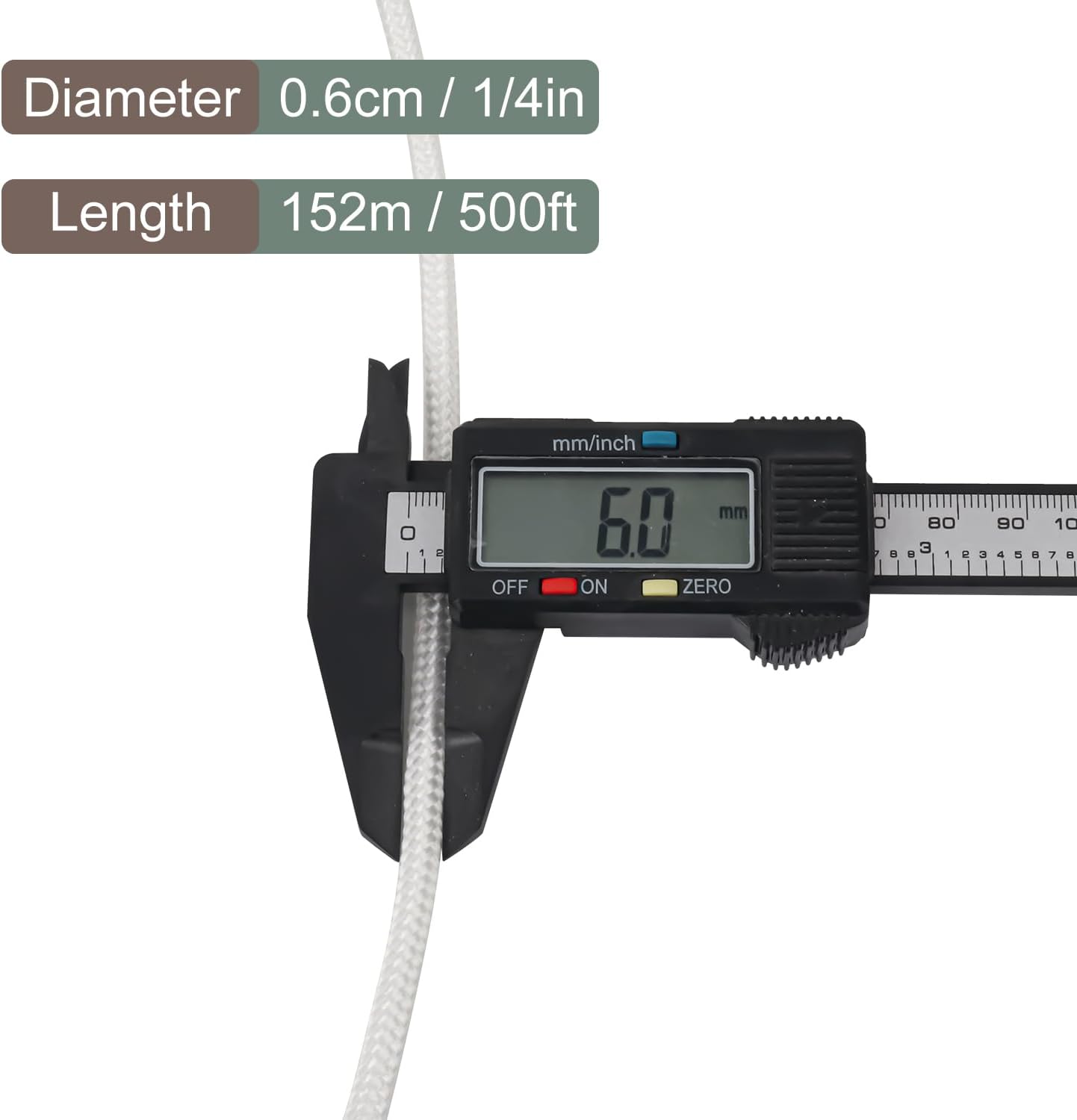 500 Feet 1/4 Inch White Polyester Rope, 6 mm Polypropylene Utility Rope for Kayaking, Camping, Home Decor