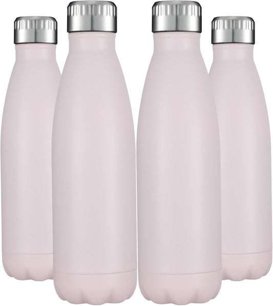 HASLE OUTFITTERS 17oz Stainless Steel Water Bottles Bulk, Vacuum Insulated Water Bottles Double Walled Powder Coated Reusable Metal Sports Water Bottles Keep Drinks Hot and Cold,Pink,4Packs