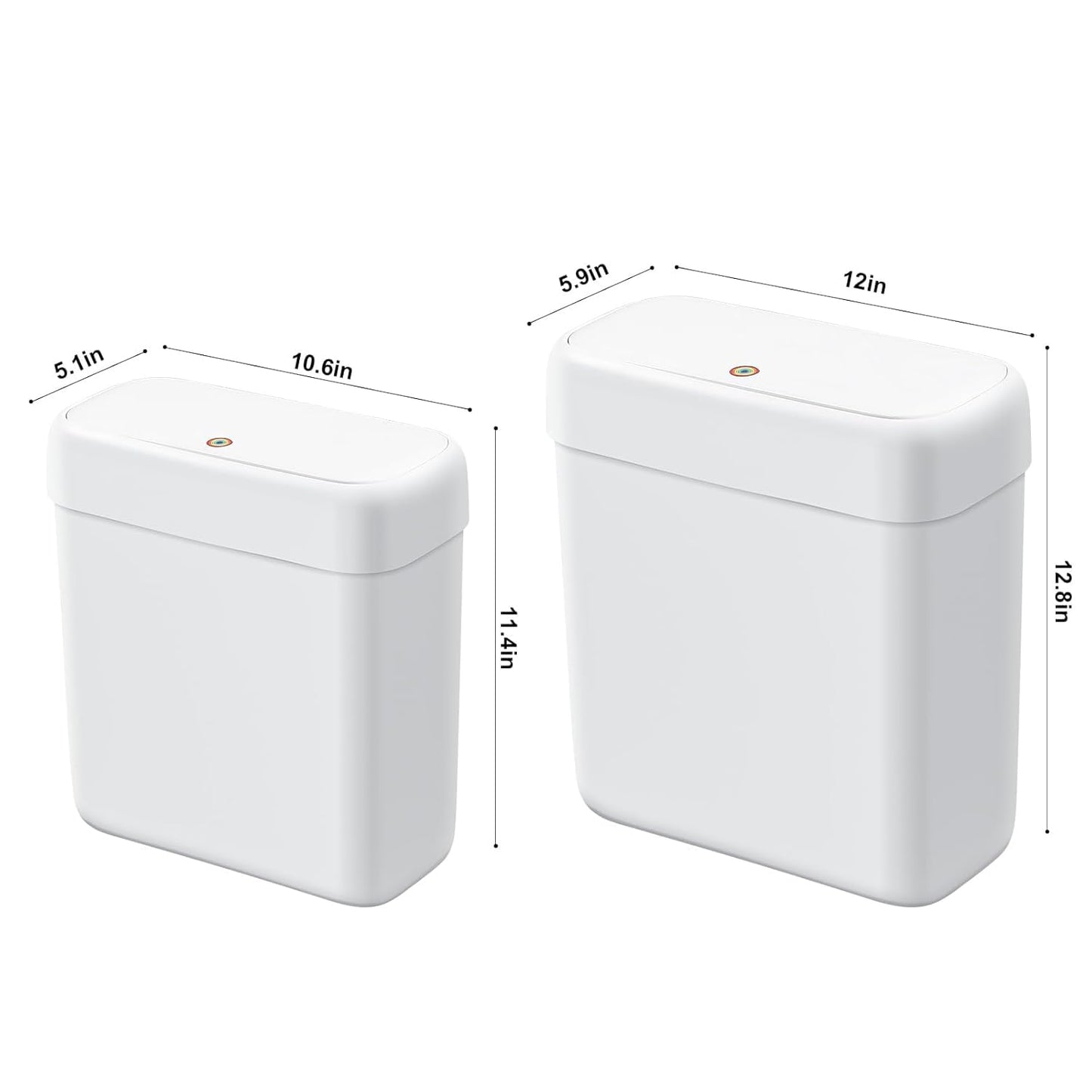 funest 2 Pack Bathroom Trash Can with Lid, 3 Gal/12 L & 2.7 Gal/10L Garbage Can with Pop-Up Lid, Small Spaces Plastic Trash Can, Slim Trash Bin Waste Basket for Bathroom,Rv, Office, White