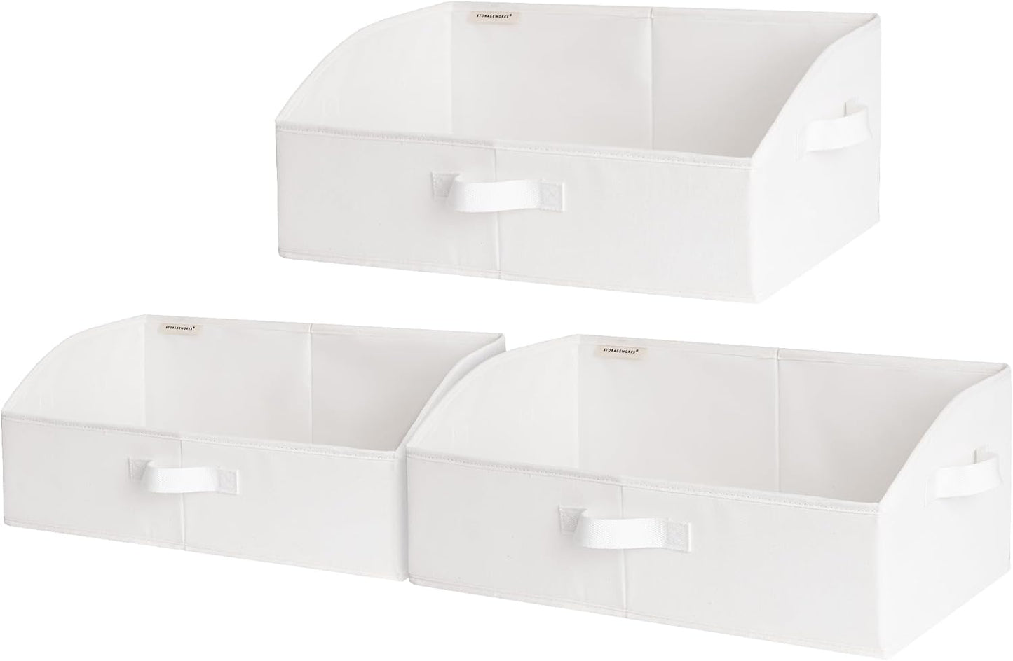 StorageWorks Closet Storage Bins, Trapezoid Organizer Box for Shelves, Fabric Clothes Bin, Foldable Organizing Baskets with Handles, Large, White, 3-Pack