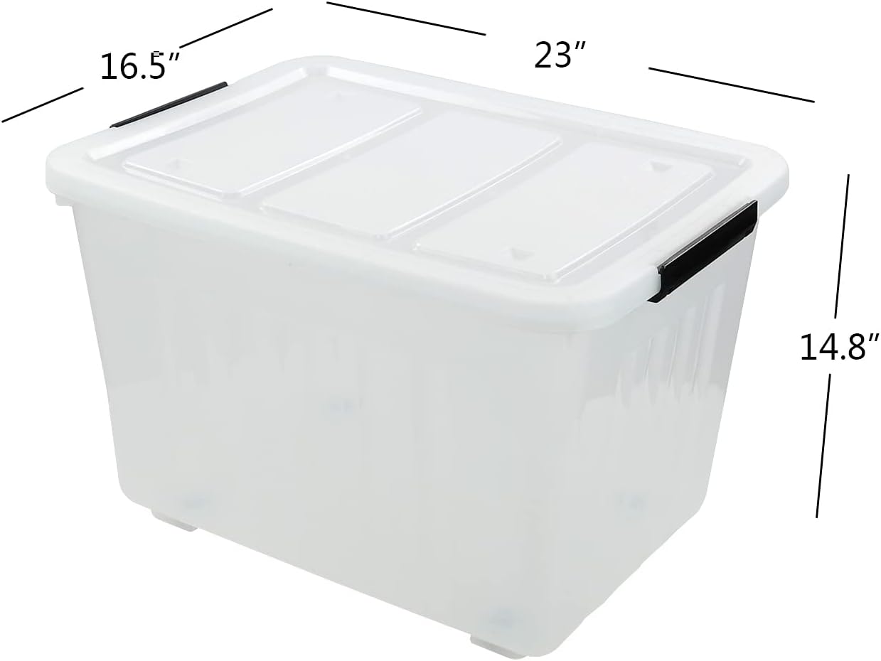 Bringer 70 Qt Latching Plastic Storage Containers with Lids, Clear Large Storage Box with Wheels