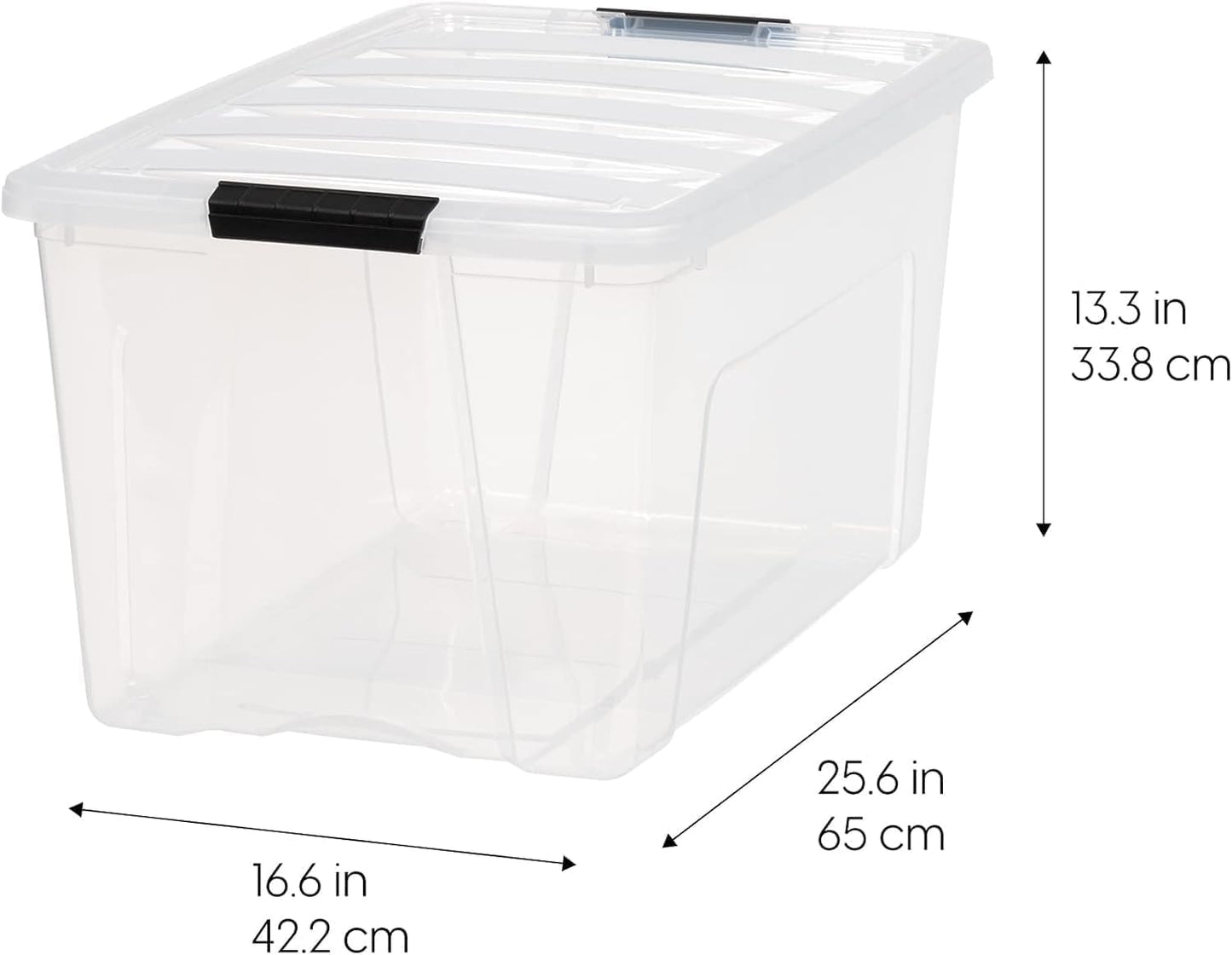 IRIS USA 72 Qt Stackable Plastic Storage Bins with Lids, 6 Pack - BPA-Free, Made in USA - See-Through Organizing Solution, Latches, Durable Nestable Containers, Secure Pull Handle - Clear