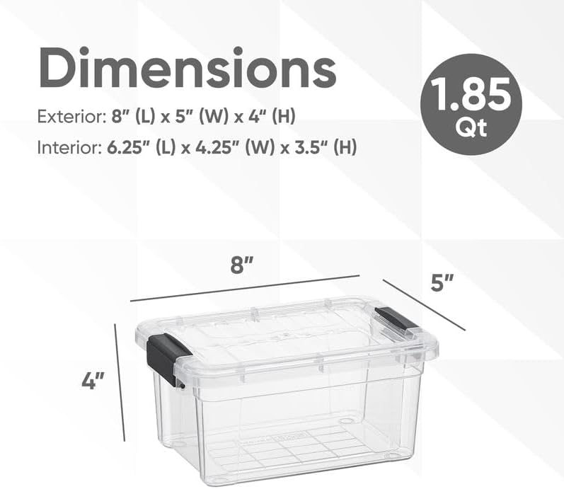 Superio Storage Bins with Lids- 2 Pack, 1.85 Qt Clear Boxes for Organizing, Stackable Plastic Containers- BPA Free, Non-Toxic, Odor Free, Organizer for Home, Office, Dorm