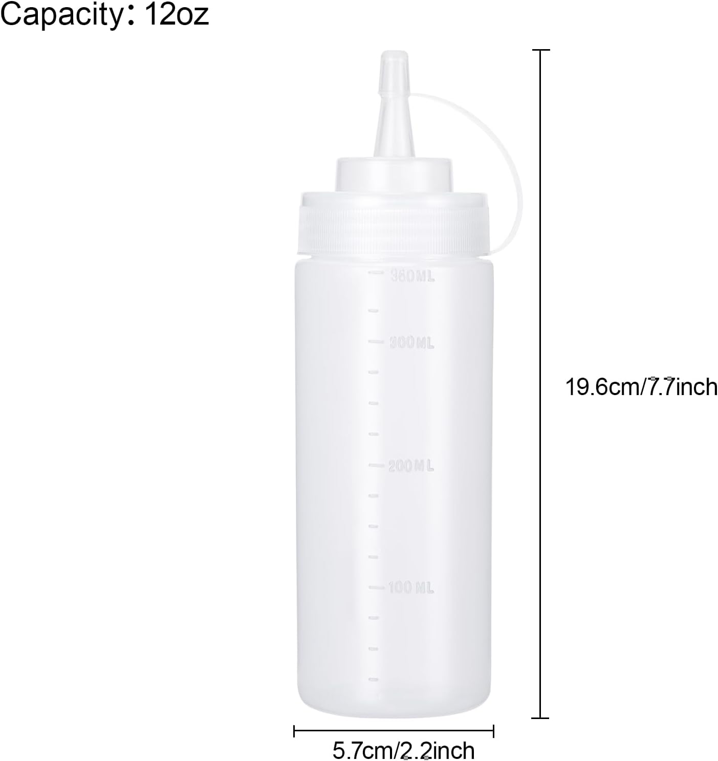 Condiment Squeeze Bottles Ketchup Dispenser, 6 Pack 12oz Squeeze Bottles for Liquids, Plastic Sauce Bottle with Cap Lid, Squirt Bottles for Sauces Liquids BBQ Dressing Pancake Art