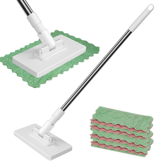Disposable Dust Mop with 4 Reusable Cloths, mopa desechable para el polvo con 4 PañOs Reutilizables, 39" Long Handle Retractable Gap Dust Cleaner with Locking Head for Multi Surface Cleaning, Wet&Dry