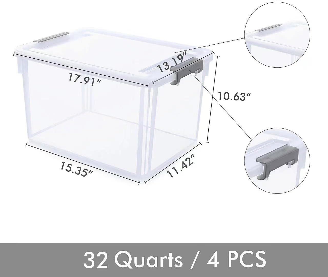 Citylife 32 QT Plastic Storage Bins with Latching Lids Stackable Storage Containers for Organizing Large Clear Storage Box for Garage, Closet, Kitchen, 4 Packs