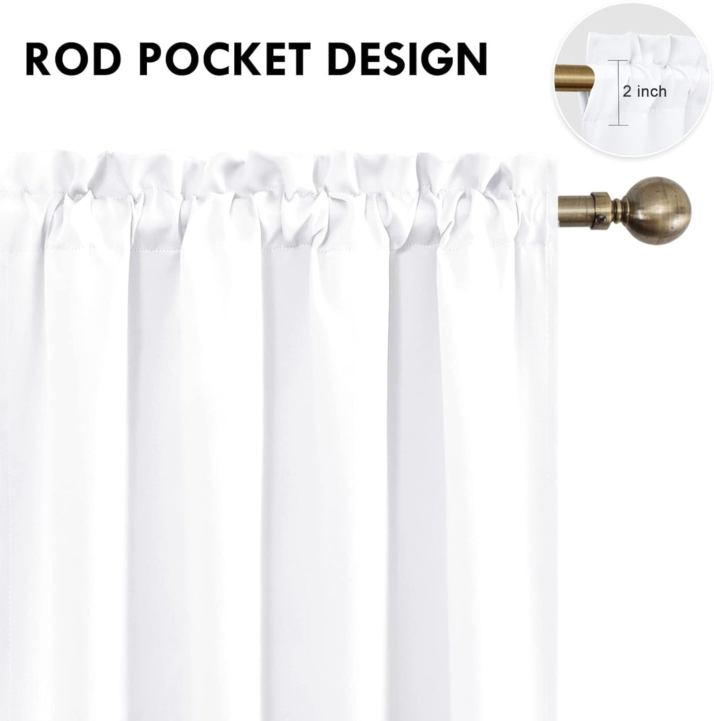 DWCN White Curtains for Living Room Thermal Insulated, 50% Light Blocking Curtains for Bedroom, Dining Room Window, W 42x L 54 Inch, Set of 2 Rod Pocket Curtain Panels
