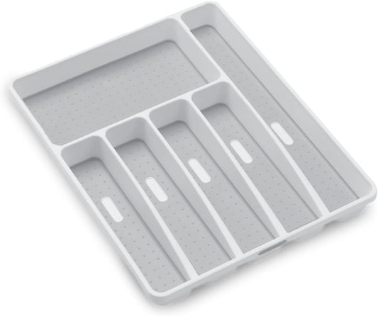 madesmart Classic Large Silverware Tray - White |CLASSIC COLLECTION | 6-Compartments| Kitchen Drawer Organizer | Soft-Grip Lining and Non-Slip Rubber Feet | BPA-Free