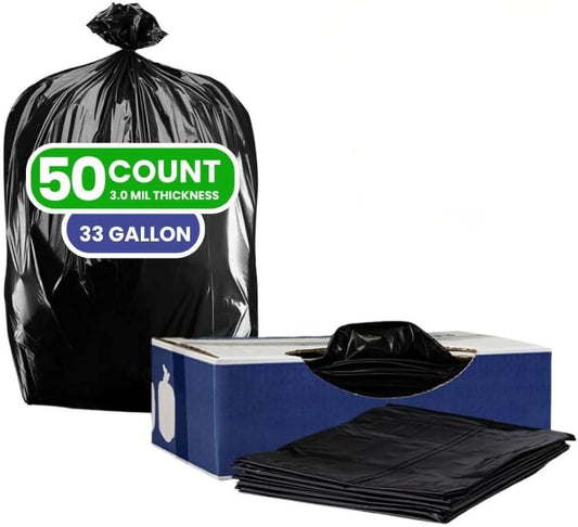 Plasticplace Contractor Trash Bags 33 Gallon - 3.0 Mil, Heavy Duty Garbage Bag 33” x 39”, Black, 50 Count