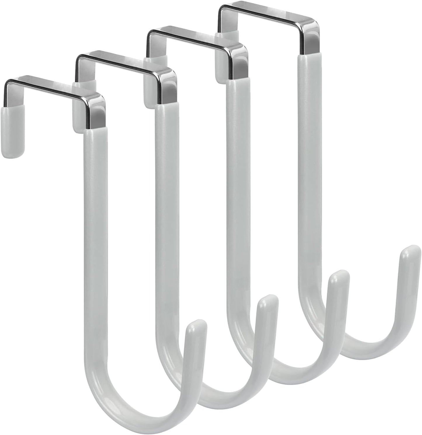 FYY Over The Door Hooks, 4 Pack Door Hangers Hooks with Rubber Prevent Scratches Heavy Duty Organizer Hooks for Living Room, Bathroom, Bedroom Hanging Clothes, Towels, Hats, Coats, Bags Silver