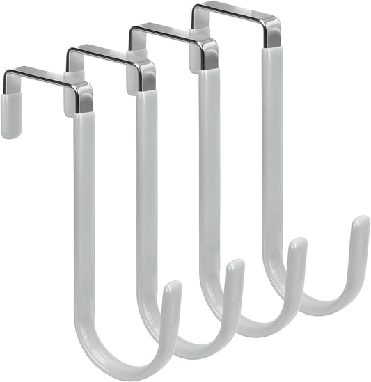 FYY Over The Door Hooks, 4 Pack Door Hangers Hooks with Rubber Prevent Scratches Heavy Duty Organizer Hooks for Living Room, Bathroom, Bedroom Hanging Clothes, Towels, Hats, Coats, Bags Silver