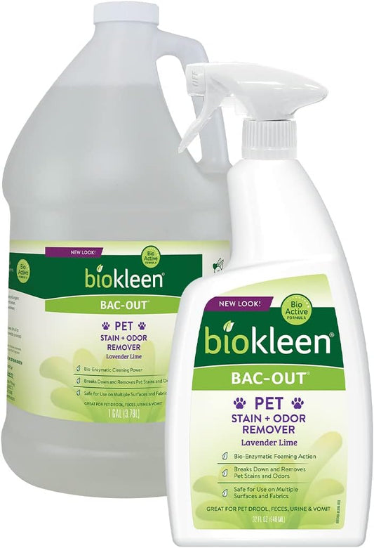 Biokleen Bac-Out Pet Stain Remover - Spray & Gallon Refill - Enzymatic, Natural, Destroys Stains & Odors Safely, for Pet Stains on Carpets - Eco-Friendly, Plant-Based