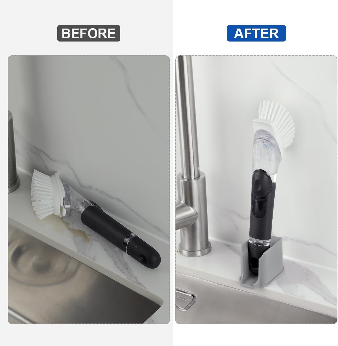 LANMU Dish Brush Holder Compatible with OXO Soap Dispensing Brush (Old Version), Dish Wand Caddy Storage for Kitchen Sink Counter, Auto-Draining, Silicone