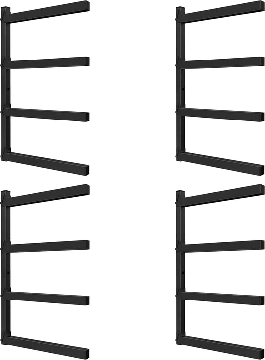NANANARDOSO Wall Mount Wood Organizer and Lumber Storage,Heavy Duty Metal Shelf with 4-Level,Lumber Metal Racks for Indoor and Outdoor Use,4 Pack