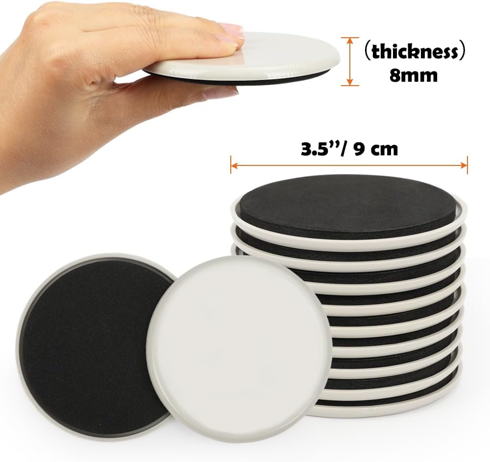 3-1/2 inches Furniture Sliders, 12pcs Furniture Glides for Easy Moving on Carpet Hardwood (Beige)