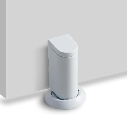 Windproof Magnetic Door Stoppers, 0-0.78" Stroke Mechanical Doorstop, No-Hole Flooring Door Suction with 3M Strong Adhesive and Screws, White, 1 Pack