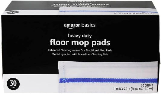 Amazon Basics Heavy Duty Floor Mopping Pads with Microfiber, Fits Swiffer WetJet Mopping Systems, 30 Count (Pack of 1)