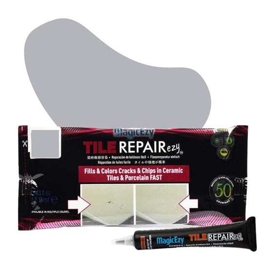 MagicEzy Tile RepairEzy - (Light Gray) Touch Up Paint Filler for Bathroom Tiles, Appliance, Furniture, Walls, Counter Tops - Glossy Finish