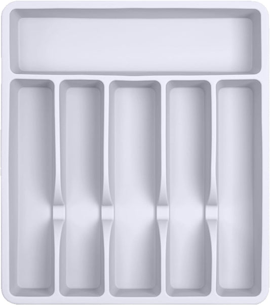 Silicone Silverware Drawer Organizer – Non-Slip Utensil Holder for Kitchen Drawers | Cutlery Tray for Forks, Knives, Spoons & More | Durable, BPA-Free, Easy to Clean – White