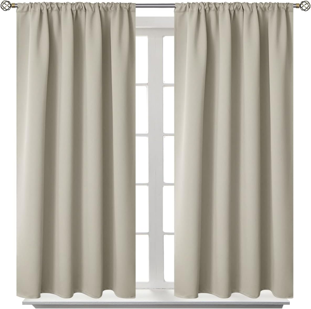 BGment Short Curtains 40 Inches Length for Small Window - Rod Pocket Thermal Insulated Room Darkening Window Drapes for Kitchen Bedroom Bathroom, Light Camel, 2 Panels, 42 x 40 Inch
