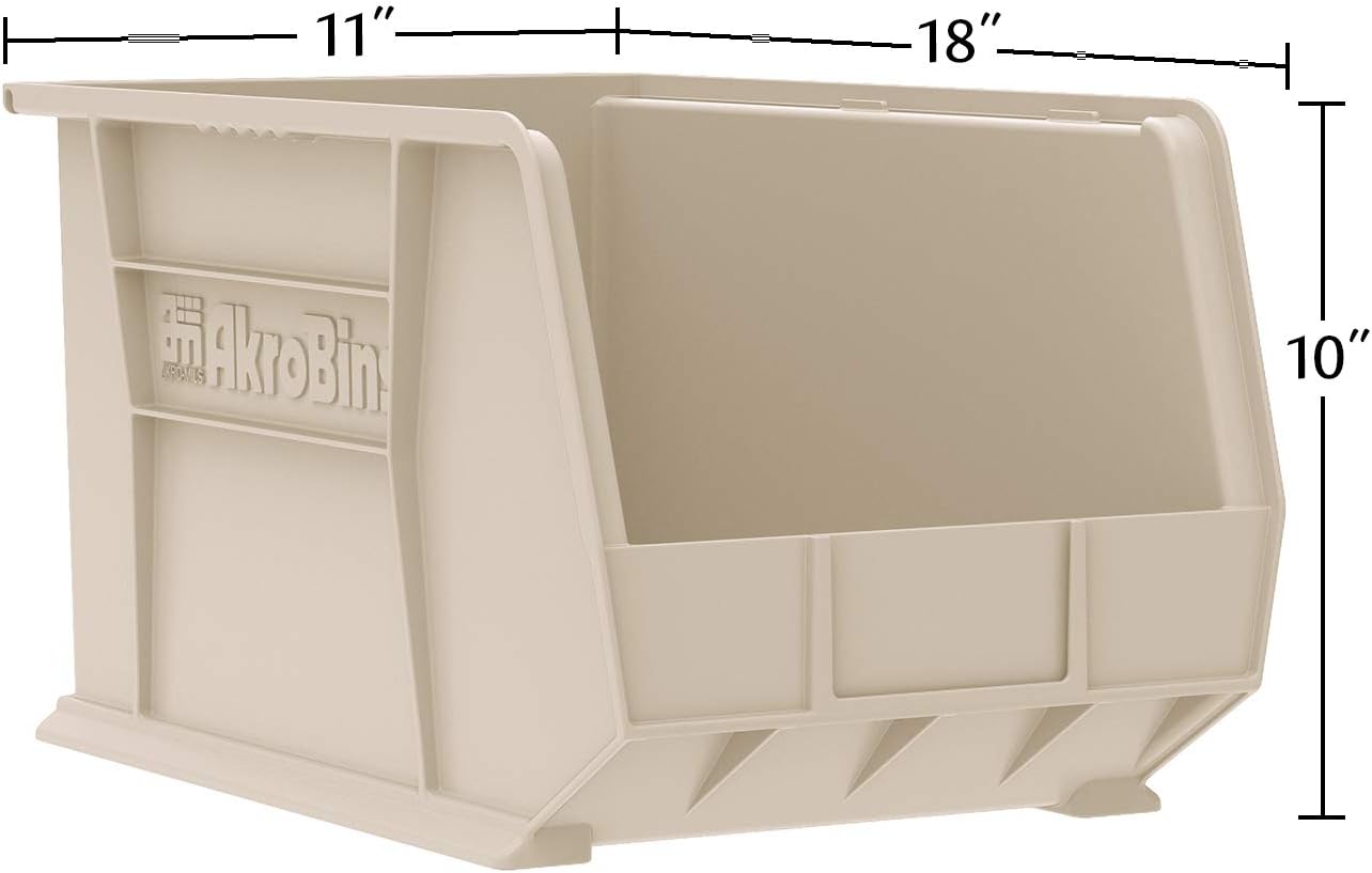 Akro-Mils 30260 AkroBins Plastic Storage Bins, Space-Saving Stackable Bins for Garage, Pantry, Craft Organization, 18" x 11" x 10", Black, 6-Pack