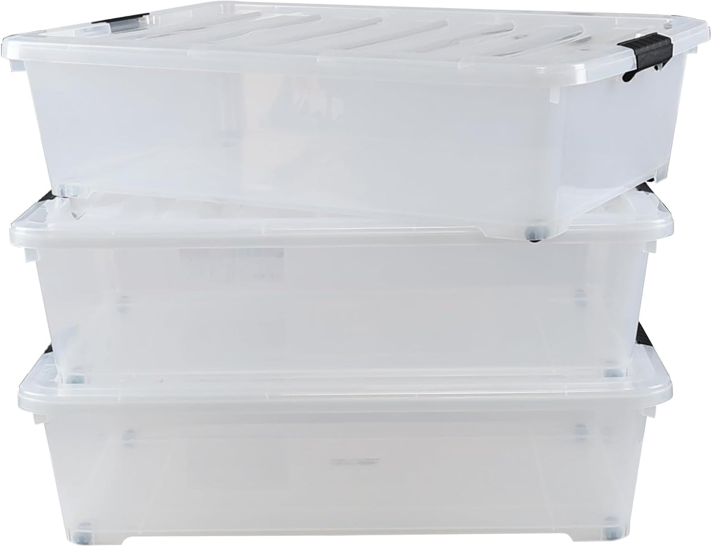 Kiddream 3-Pack 50 Quart Plastic Underbed Storage Bins with Lids/Wheels, Large Clear Storage Box