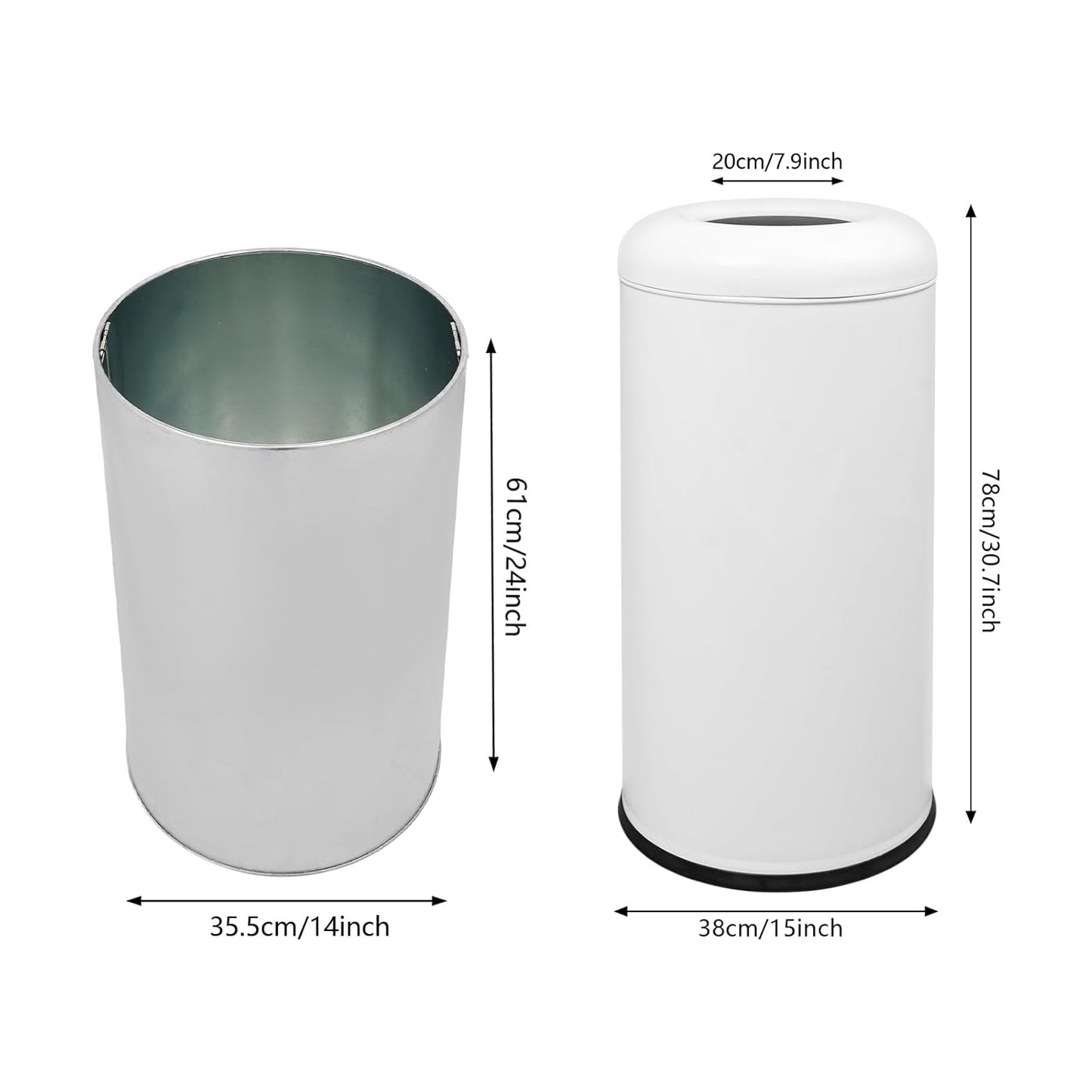 58.6 Liter / 15.48 Gallon Commercial Open Top Trash Can White Stainless Steel Trash Can Outdoor Indoor Garbage Enclosure with Lid Inside Barrel (White)