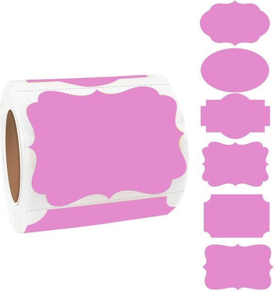 Pink Labels, 250 PCS 3" x 2" Fancy Shape Stickers for Storage Box, Food Jars, Holiday Presents Tags