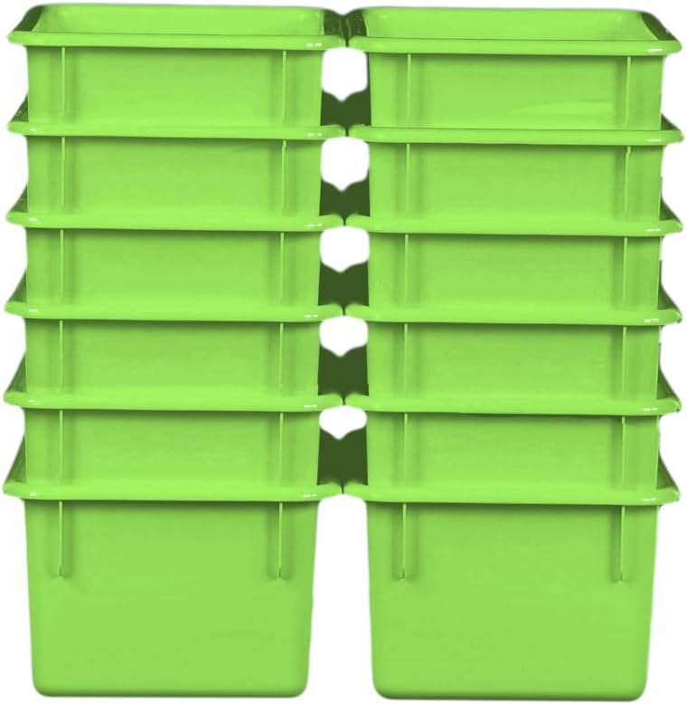 Wood Designs Cubby Storage Bin, Heavy Duty Plastic Containers for Kids Lime Green Cubby Tray Set of 12