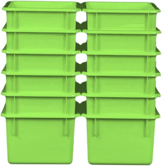 Wood Designs Cubby Storage Bin, Heavy Duty Plastic Containers for Kids Lime Green Cubby Tray Set of 12