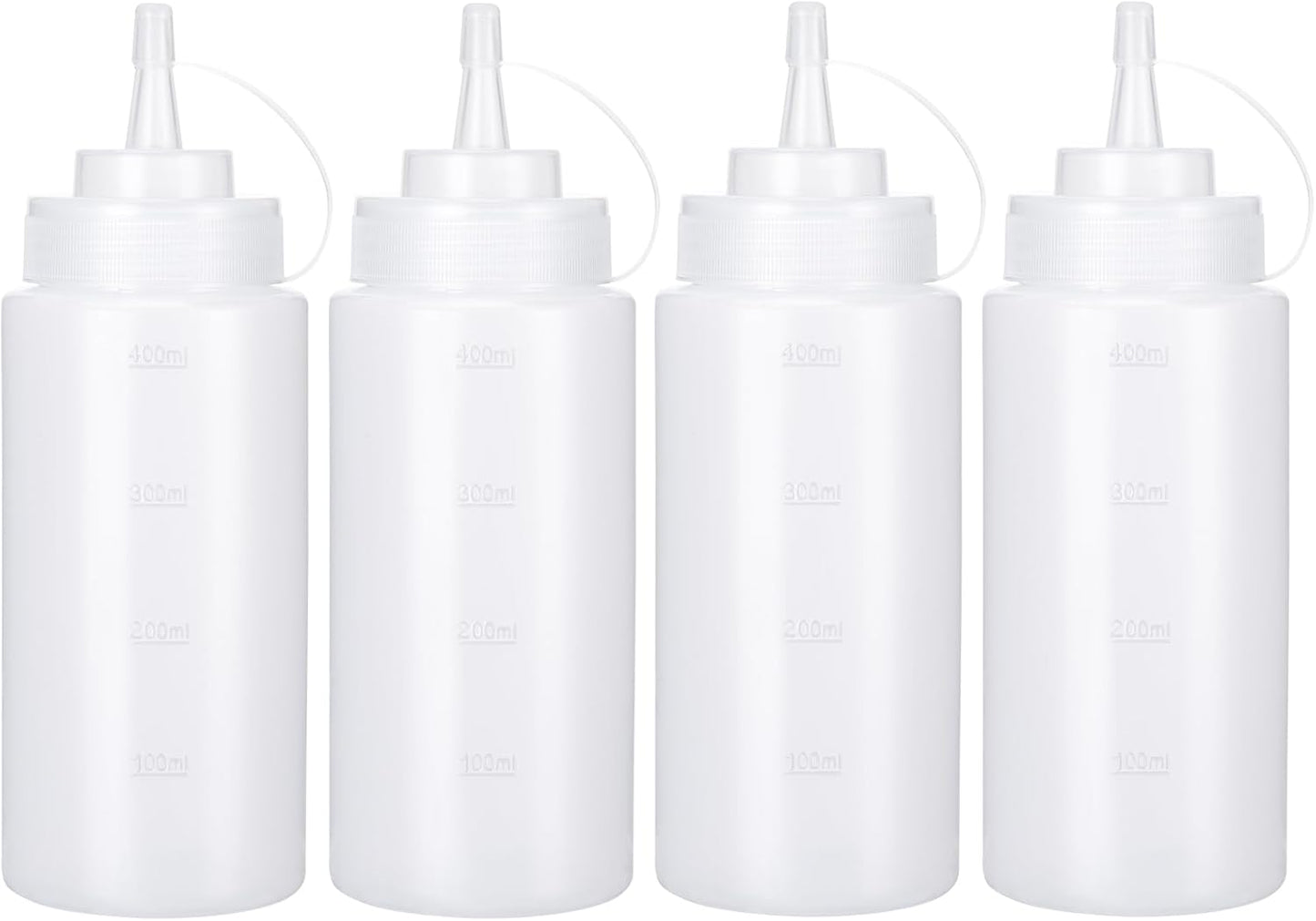 Condiment Squeeze Bottles Ketchup Dispenser, 4 Pack 16oz Squeeze Bottles for Liquids, Plastic Sauce Bottle with Cap Lid, Squirt Bottles for Sauces Liquids BBQ Dressing Pancake Art