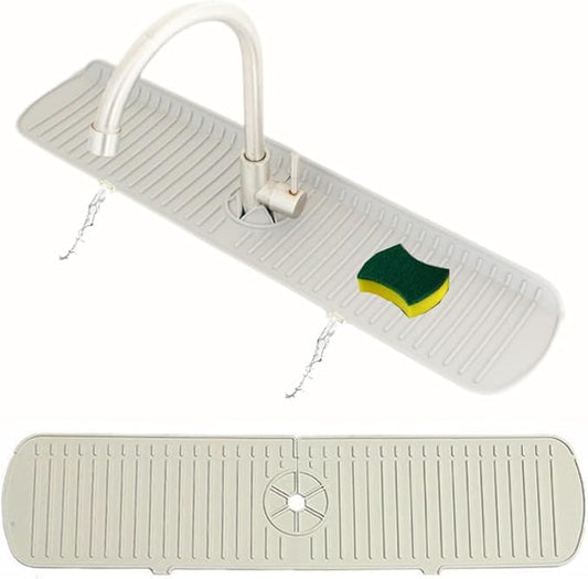 Big Size Kitchen Sink Splash Guard, 24in Faucet Mat Splash Catcher, Handle Drip Catcher Tray, Multipurpose for Kitchen Dish Drying Mats Sponge Holder (cream)