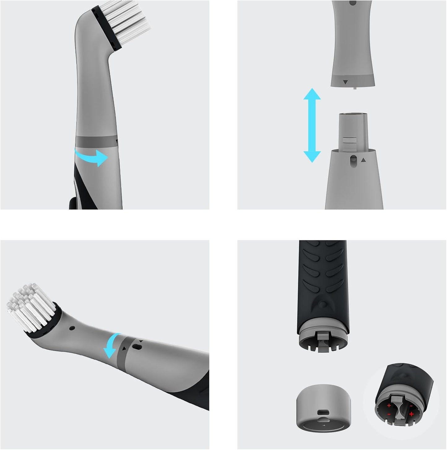 Electric Cleaning Brush with 4 in 1 Multiple Brush Heads, Indoor Household Cordless Motorized Brush for Bathroom Toilet Kitchen Tile Crevice(Black)