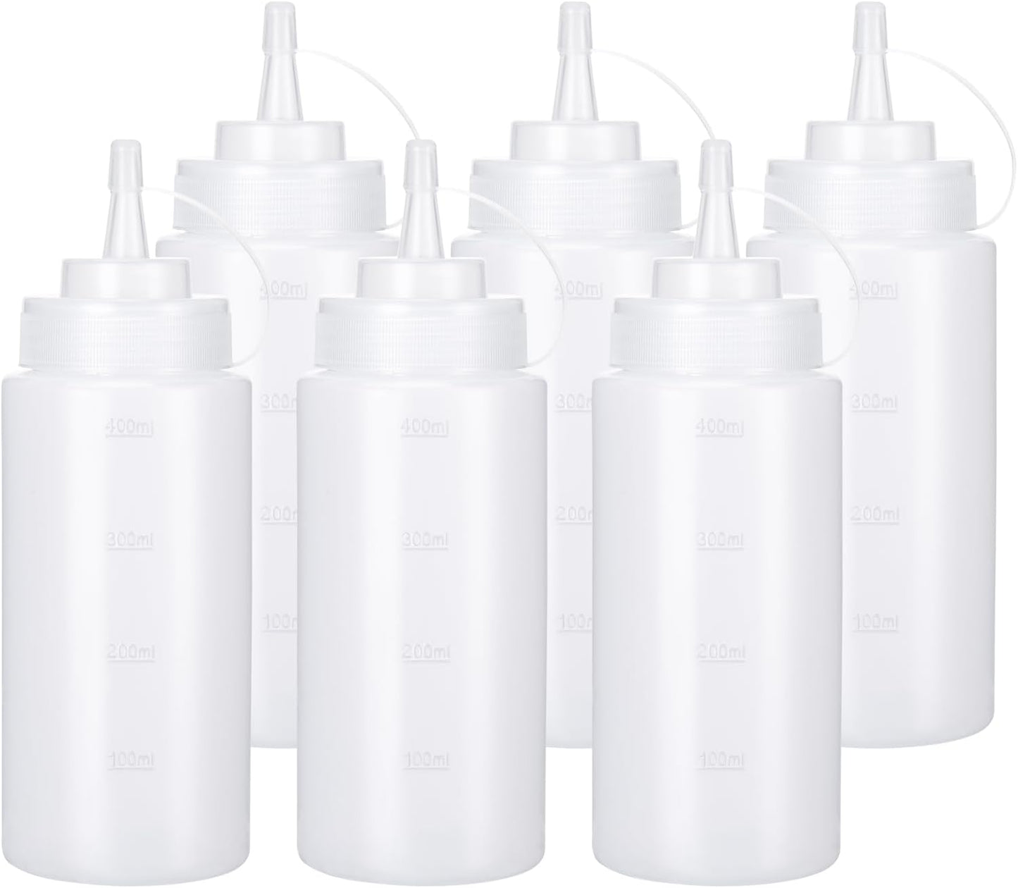 Condiment Squeeze Bottles Ketchup Dispenser, 6 Pack 16oz Squeeze Bottles for Liquids, Plastic Sauce Bottle with Cap Lid, Squirt Bottles for Sauces Liquids BBQ Dressing Pancake Art