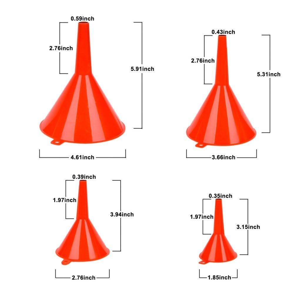 DEDC Oil Funnels, Plastic Gas Funnels Set for Car, Automotive, Kitchen, Mini Small Large Red (8pcs)