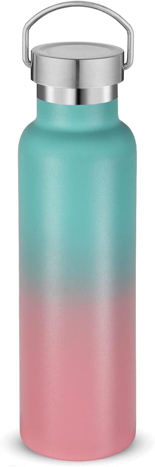 Neihepal Gradient Stainless Steel Water Bottles,20 Ounce Vacuum Insulated Double Wall Travel Bottle with Leak Proof Lid of Handle,Metal Reusable Standard Mouth Flask Thermoses for School,Hikers,Gift