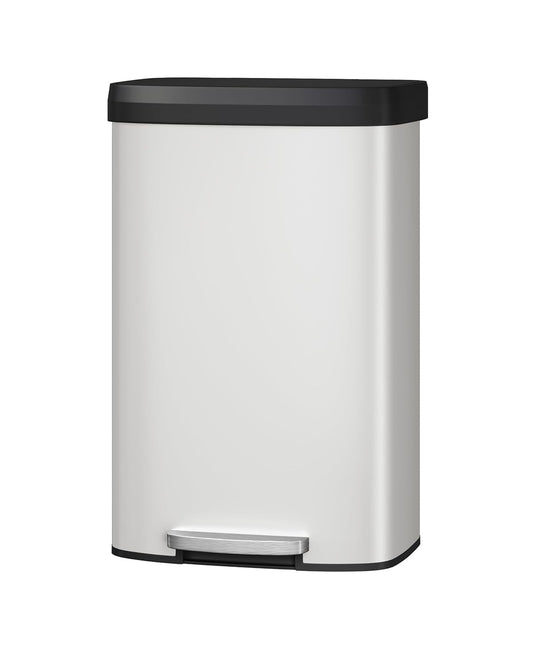 Garvee 21 Gallon / 80 Liter Metal Trash Can with Lid, Large Garbage Can for Kitchen, Rustproof Step-on Kitchen Metal Trash Bin with Liner Rim, Rear Handle, Soft Close Plastic Lid, White