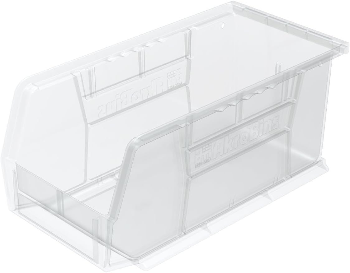 Akro-Mils 30230 AkroBins Plastic Storage Bins, Space-Saving Stackable Bins for Garage, Pantry, Craft Organization, 11-" x 5-" x 5-", Clear, 12-Pack