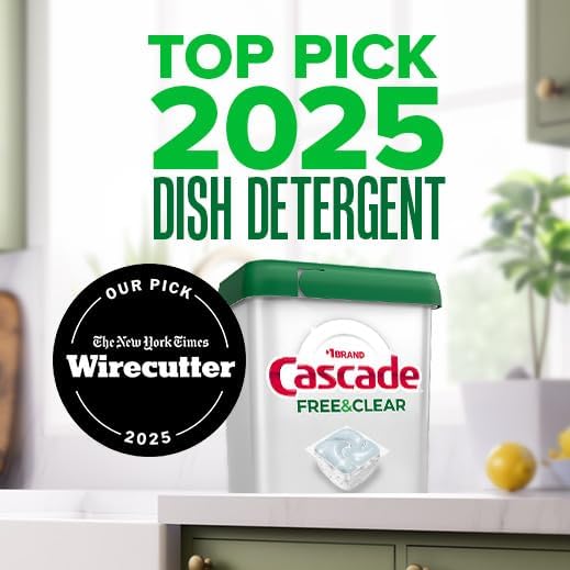 Cascade Free & Clear Dishwasher Pods, Dishwasher Detergent, Dish Detergent Soap, Lemon Essence, 19 Count