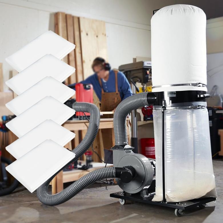 Dust Collector Bags 6pcs two-sided 7mil 19.5" diameter (31" width x 40" length) for Harbor Freight Central Machinery 70 Gallon Dust Collector (6)