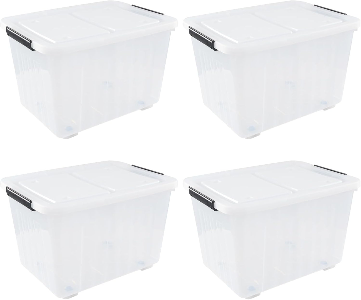 4-Pack 42 L Clear Plastic Storage Container Bin with Lids and Latch Buckle, Clear Storage Latch Box/Bin with Wheels