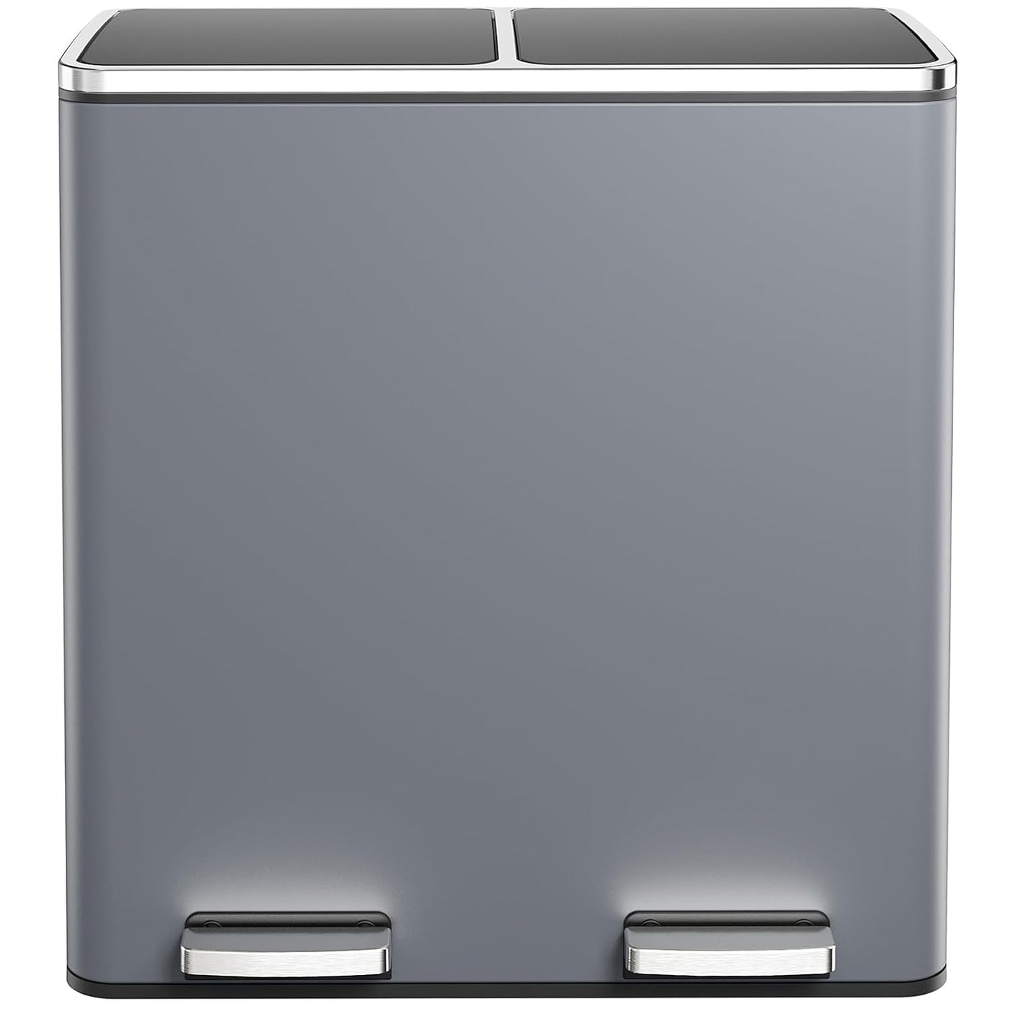 AthLike 60L(16 Gal ) Dual Trash Can, Stainless Steel Kitchen Garbage Can, Double Compartment Classified Rubbish Bin, Recycle Dustbin w/Plastic Inner Buckets, Handle, Soft-Close Lid, Airtight, Grey