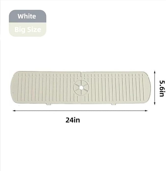 Big Size Kitchen Sink Splash Guard, 24in Faucet Mat Splash Catcher, Handle Drip Catcher Tray, Multipurpose for Kitchen Dish Drying Mats Sponge Holder (cream)
