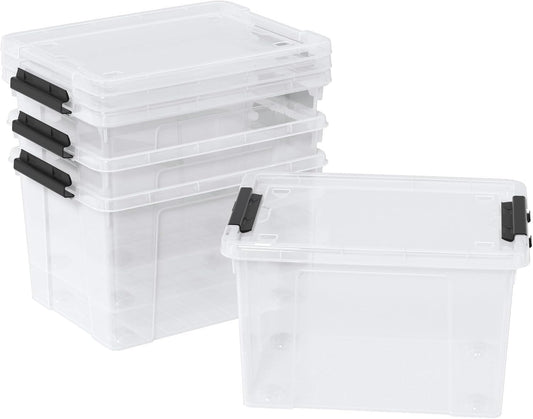 Zopnny 24 Quart Clear Plastic Storage Bin with Lid, Stackable Organizer Latch Box Tote for Home, Garage, School, and Office, 4-Pack