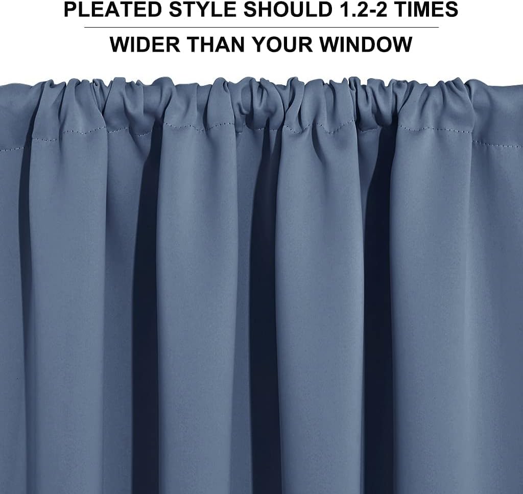 RYB HOME Bedroom Blackout Curtains - Room Darkening Noise Reducing Curtains & Drapes Solid Durable Privacy Window Treatment for Studio Living Room Playroom, W42 x L72 inch, Stone Blue, 1 Pair