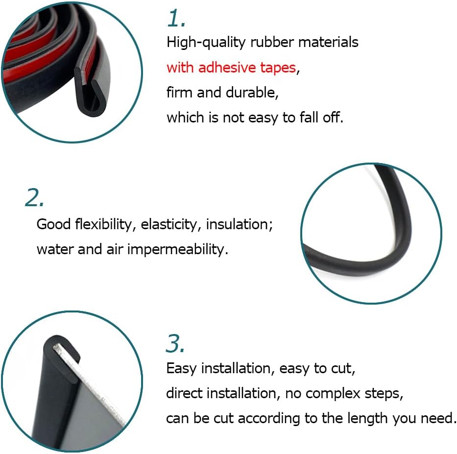 Rubber Edge Trim Black, U Channel Rubber Seal Strip with Self-Adhesive Tape, Metal Edge Protector Fit for 0.15", 25Ft