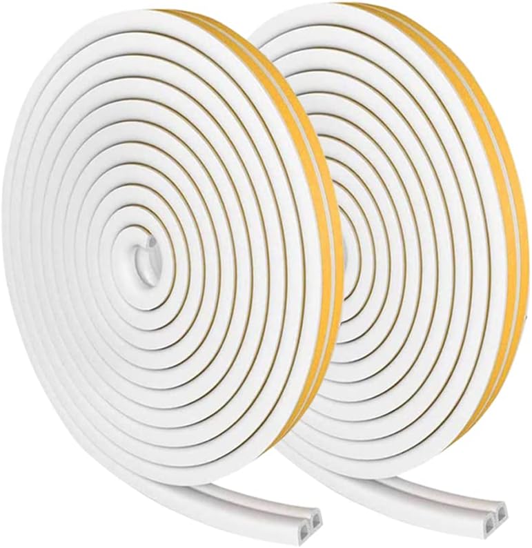 Weather Stripping Seal Strip Tape, Doors Windows Frame Self Adhesive D Type Foam Sealing Tape, 65.6Ft Rubber Soundproof Insulation Cell Foam Stripping, White