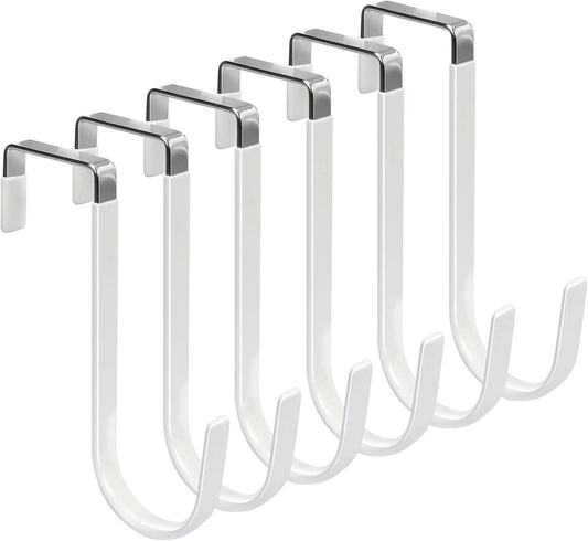 FYY Over the Door Hooks, 6 Pack Door Hangers Hooks with Rubber Prevent Scratches Heavy Duty Organizer Hooks for Living Room, Bathroom, Bedroom, Kitchen Hanging Clothes, Towels, Hats, Coats, Bags White